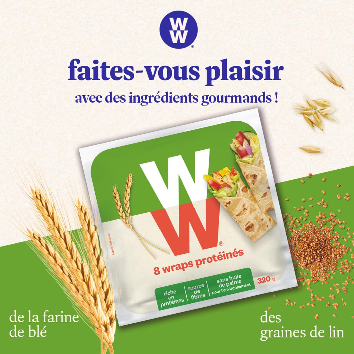 WW Wraps protéinés, Riches en protéines, Source de Fibres, 1 paquet de 8 wraps, 320g, 220281