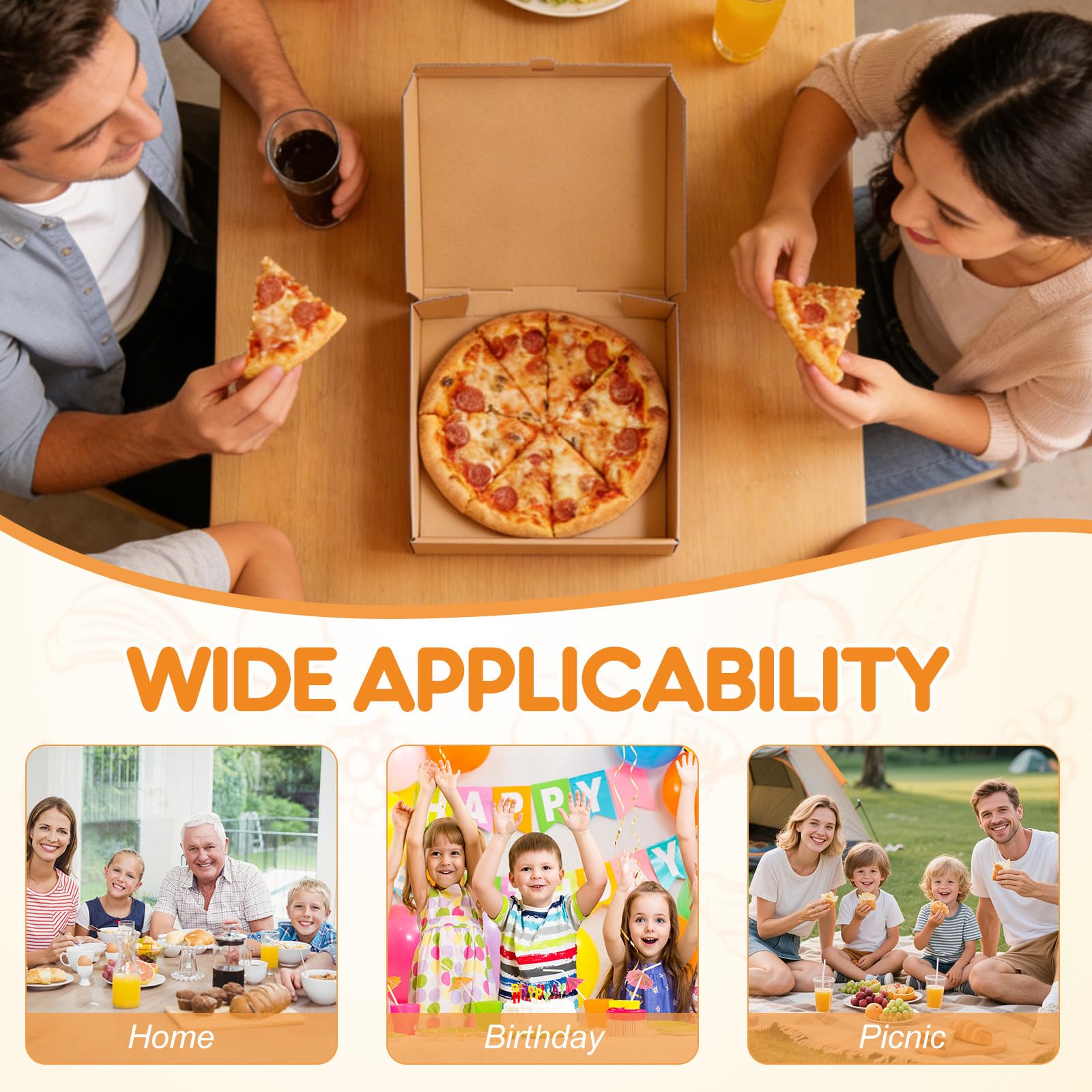 ULTECHNOVO 10 Scatole per Pizza in Carta Kraft per Pizze da 8 a 9 Pollici, Colore Marrone Neutro | Scatole per Alimenti da Asporto in Carta Spessa, Facili da Piegare, Ideali per Pizzerie, Panetterie, Feste, Bar E per Uso Dom