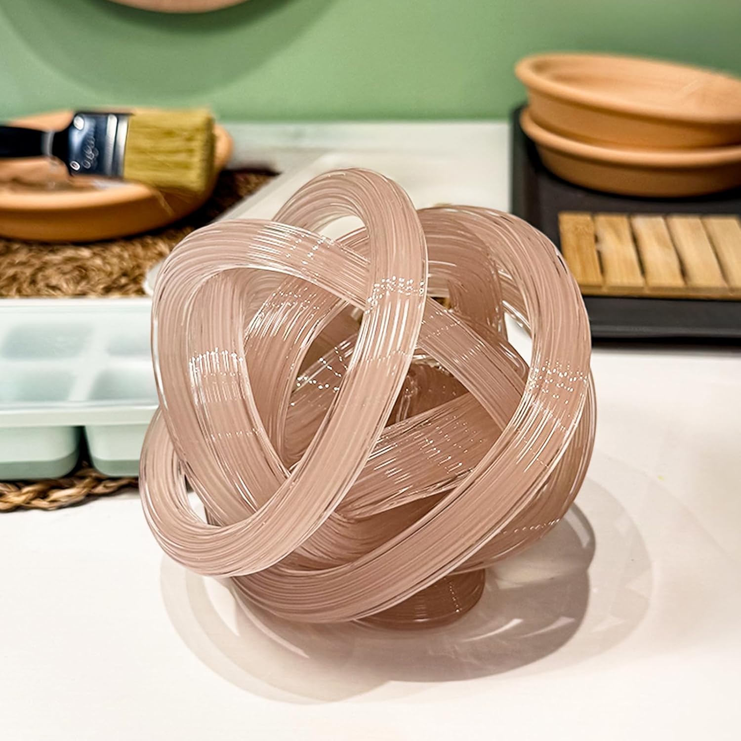 Glass Knot Teal Orbit Ball - 6 Inch Hand Blown Infinity Sculpture Decor Glass Orbit Home Decor Table Decoration Interio Art