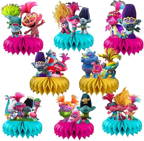 8 piezas de centro de mesa de panal de dibujos animados, suministros de fiesta de cumpleaños de dibujos animados, decoraciones de mesa para