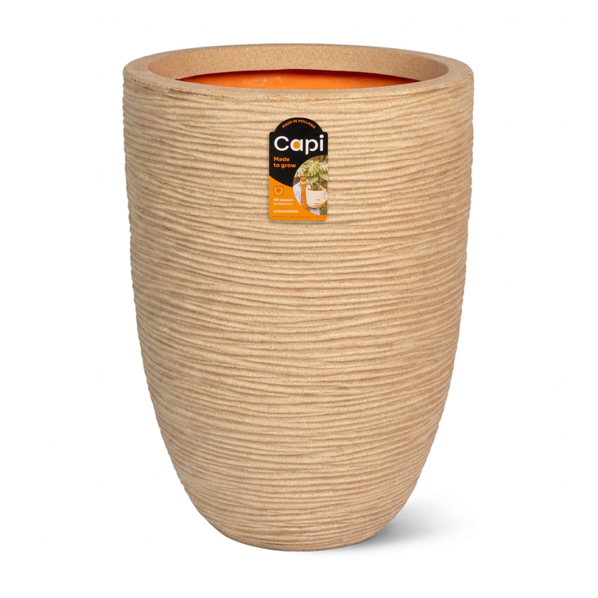 CAPI EUROPE - Vase Elegant Low Rib NL - 46x58 - Terra - Planter for indoor and outdoor use - Shatterproof - KTER783