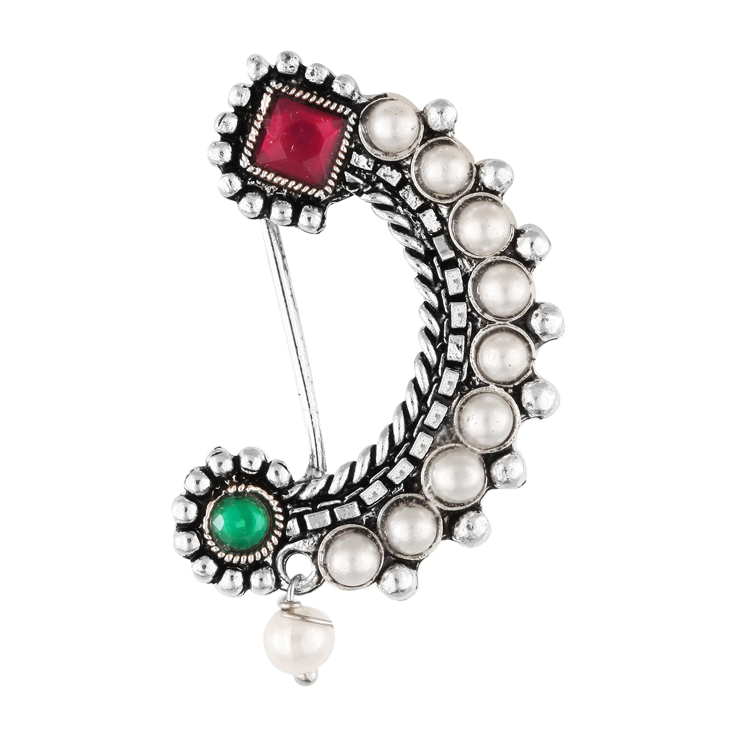 Vighnaharta Silver Plated with Peals Alloy and CZ stone Non Piercing Maharashtrian Nath Nathiya./ Nose Pin valentine day gift valentineday gift for her gift for him gift for women gift for women [VFJ1076NTH-Press ] (B09SWN6PRS) Amazon Price History, Amazon Price Tracker