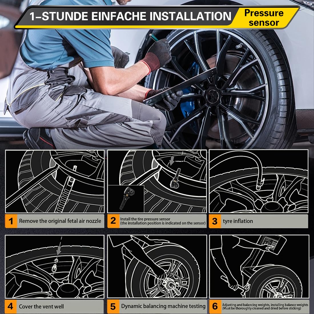 Sensore di pressione dei pneumatici 4Pcs, sensore Tpms, sensori di monitoraggio della pressione dei pneumatici 1862980, 2036832, 2318530 per Ford Ranger Ecosport Mondeo Fiesta Focus