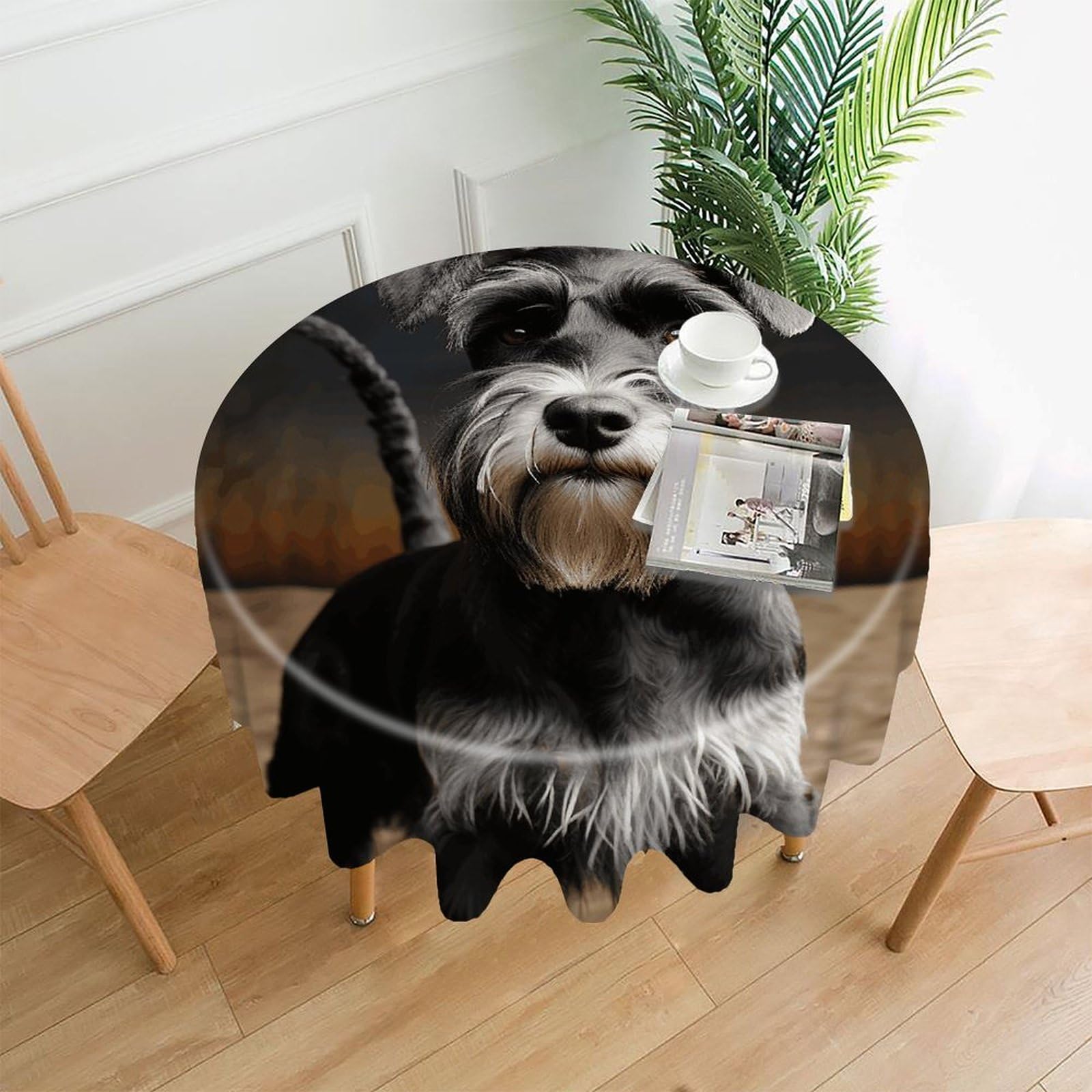 FekiLoot Animal Schnauzer Dog Round Tablecloth Cover 60 Inch Wrinkle Free Washable Polyester Fabric Table Cover Decorative Round Table Cloth for Home Dining Kitchen Party Farmhouse
