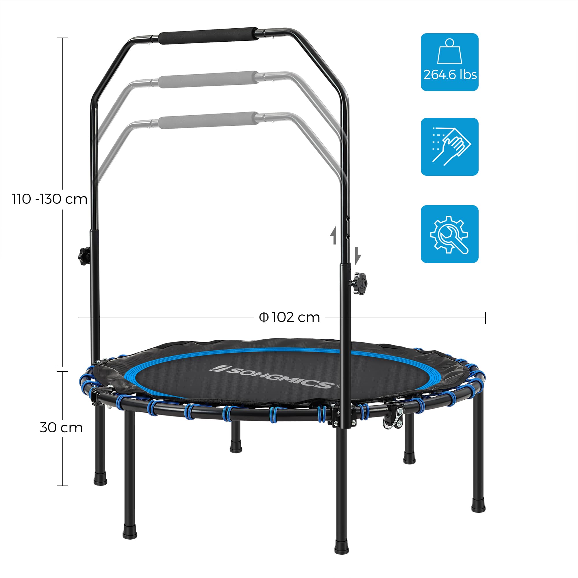 SPORTNOW Trampolino Fitness 102 Cm Con Manico Regolabile Su 5 Livelli E Telaio In Acciaio Per Allenamento Gambe~20ocnjtihk800