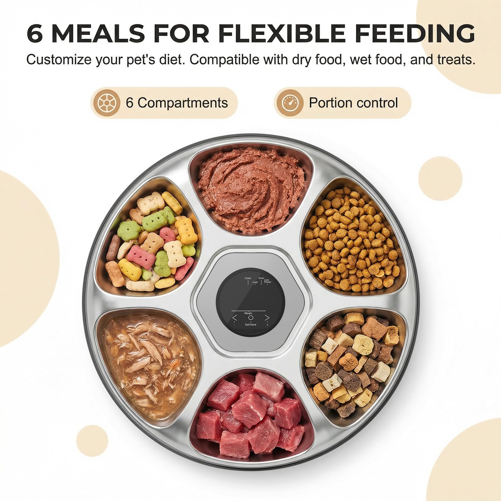 Ownpets Automatic Cat Feeder for Wet and Dry Food, with 2 Ice Packs, 6 Meals Programmable Timed Pet Feeder, Cordless Rechargeable Auto Feeder for Cats/Small Dogs, Black - image 4