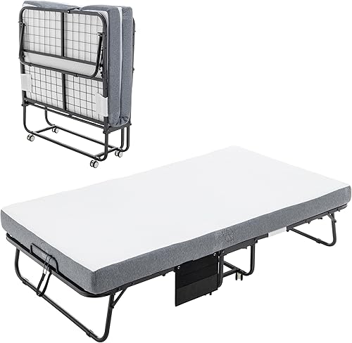 ELEMENT ACE Catre plegable con colchón de espuma viscoelástica, marco de metal de 75 x 38 pulgadas con ruedas, cama plegable que ahorra espacio,