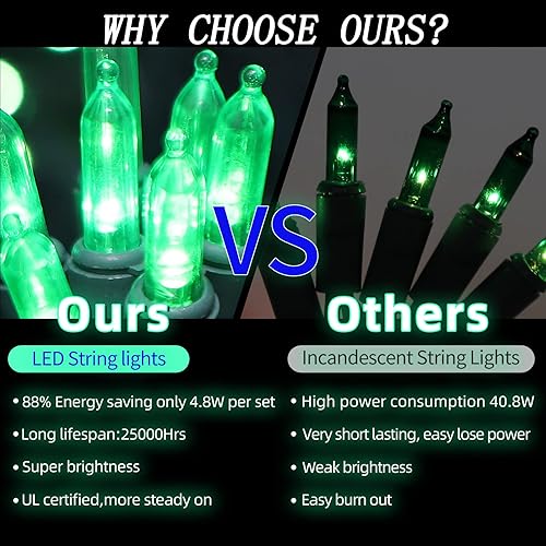 Miniatura 3 de LAMPHOME 100 luces verdes de Navidad Cadena de luces LED de 21.6 pies, mini luces LED para interiores y exteriores, hogar, fiesta, boda, decoración