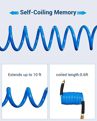 Miniatura 5 de DEWENWILS Manguera de aire de retroceso de poliuretano de 14 de pulgada x 25 pies con accesorios manguera de compresor y restrictor de curva con