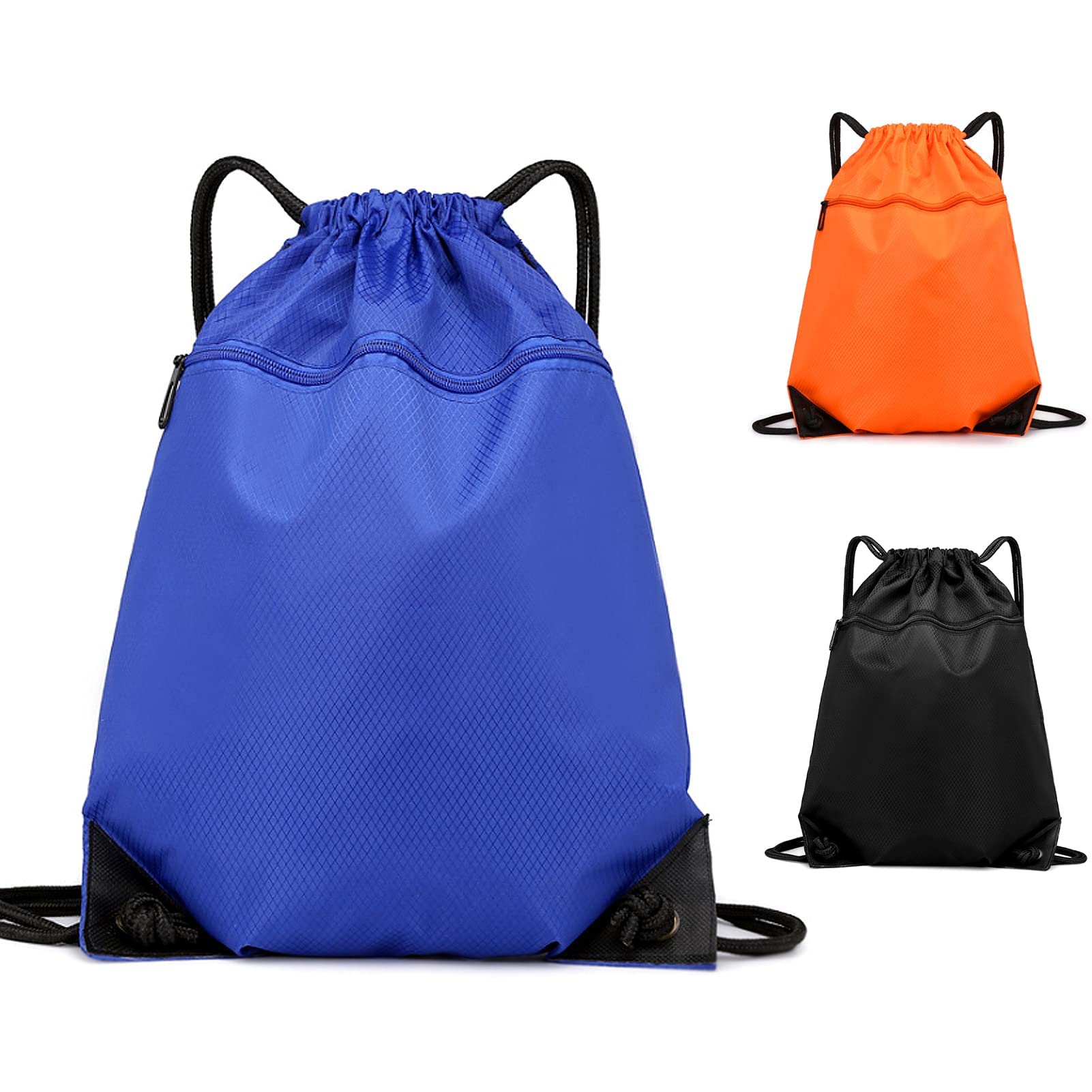 HORPKUN Drawstring Bag Gym Bag, Sport Sack PE Bag, Waterproof Scratch Resistant Bag for Men & Women Large Backpack with Outside Zipper for Sports School Beach Holidays Swimming Trave
