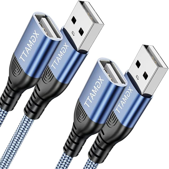 XGMATT USB Extension Cable [2M, 2Pack] USB Type A Male to Female Cable USB 2.0 Extension Lead Compatible for USB Keyboard, Mouse, Flash Drive, Hard Drive,Printer, etc - Blue