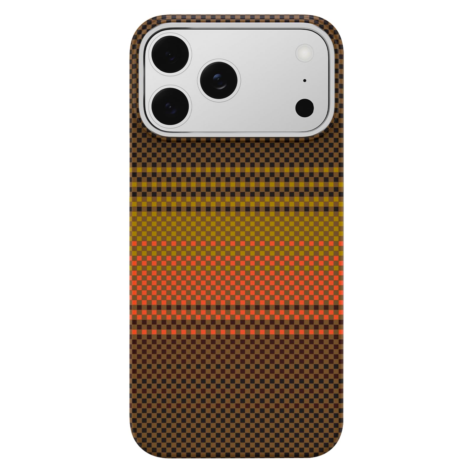 Coque iPhone 17 Pro Max marron motif carbone avec protection camera en metal