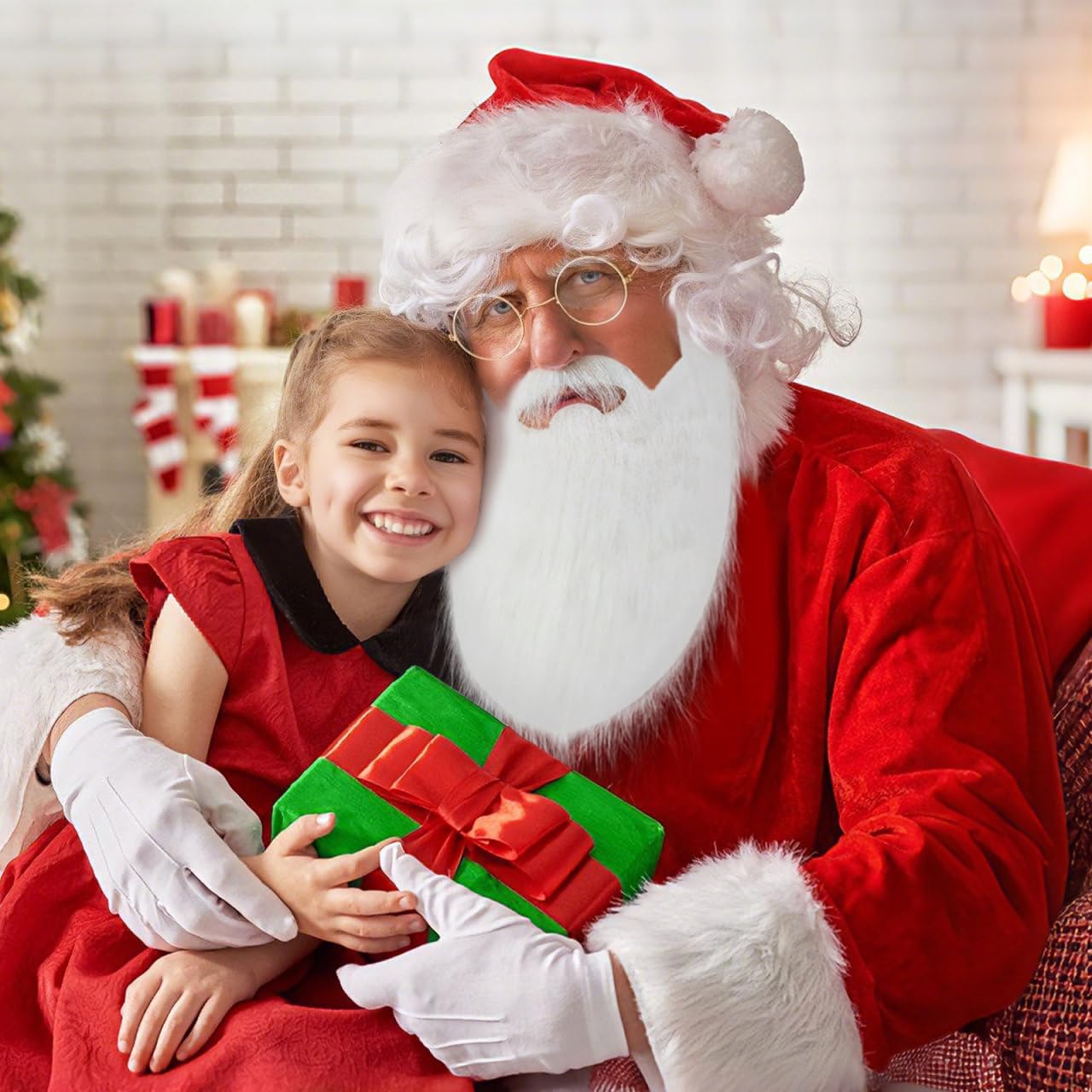 Veemoon 1set Christmas Fake Eyebrows Santa Beard Cosplay Props for Parties Festive Celebrations Easy to Use Costume Accessories for All Ages White