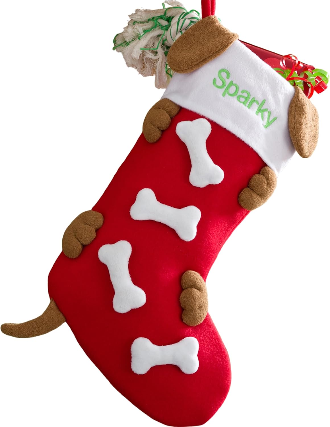 Personalization Universe Love Them Bones Embroidered Dog Christmas Stocking, Personalized Pet Stocking with Puppy and Paw Design, Durable Dog Stockings for Christmas, 18" L x 7" W