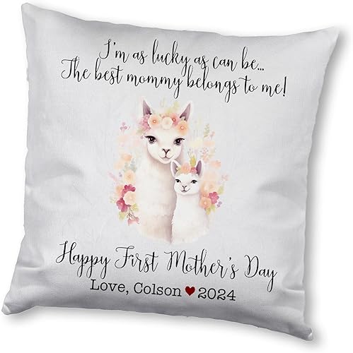 Funda de almohada personalizada para el primer día de la madre, diseño floral de llama, regalo para mamá, decoración del hogar