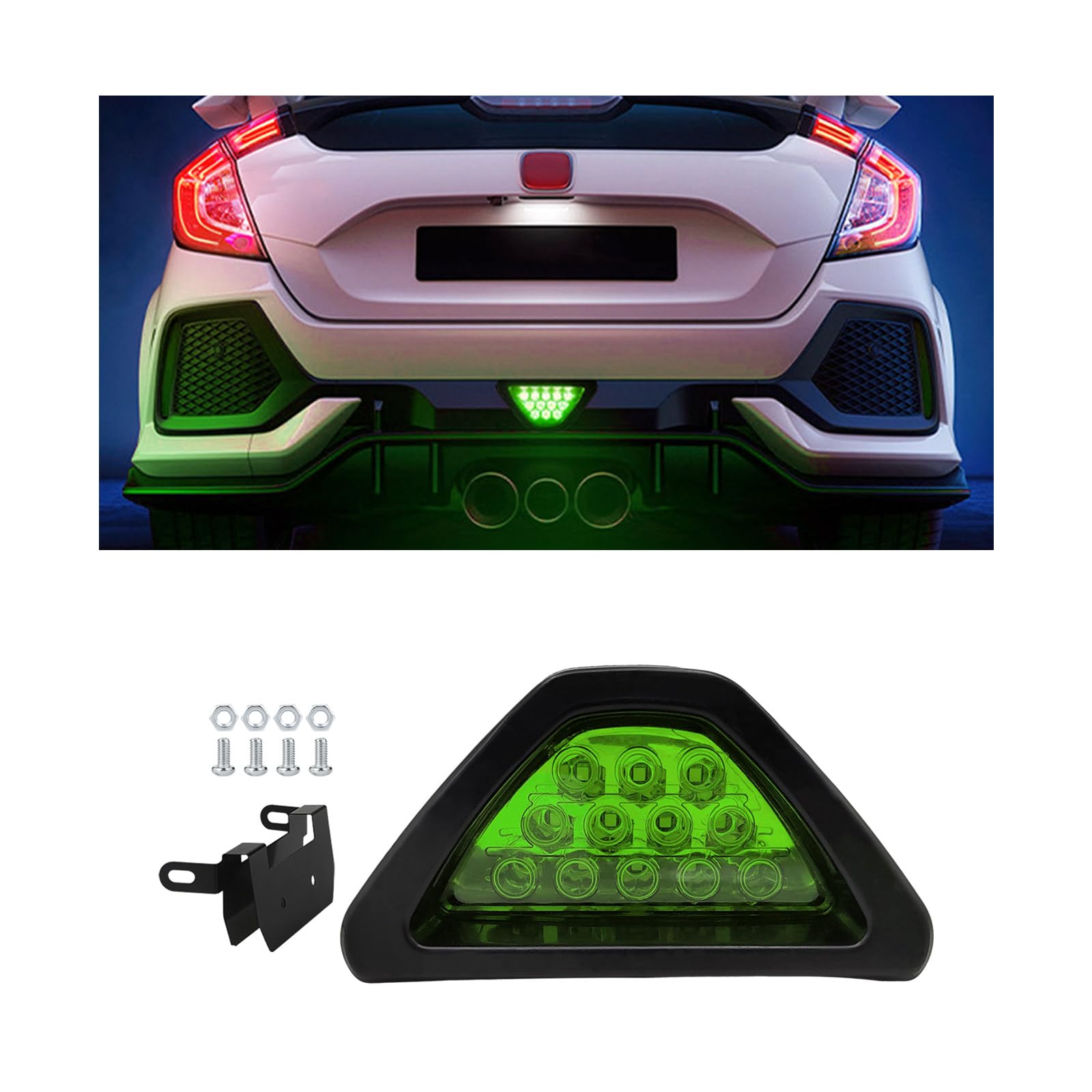 Car F1 Style Brake Light, DRL Fog Rear Tail Third Brake Light, Waterproof Triangle Warning Flash Lamp with 12 LED, Universal Car Accessories for Trucks Safety Stop (Green)