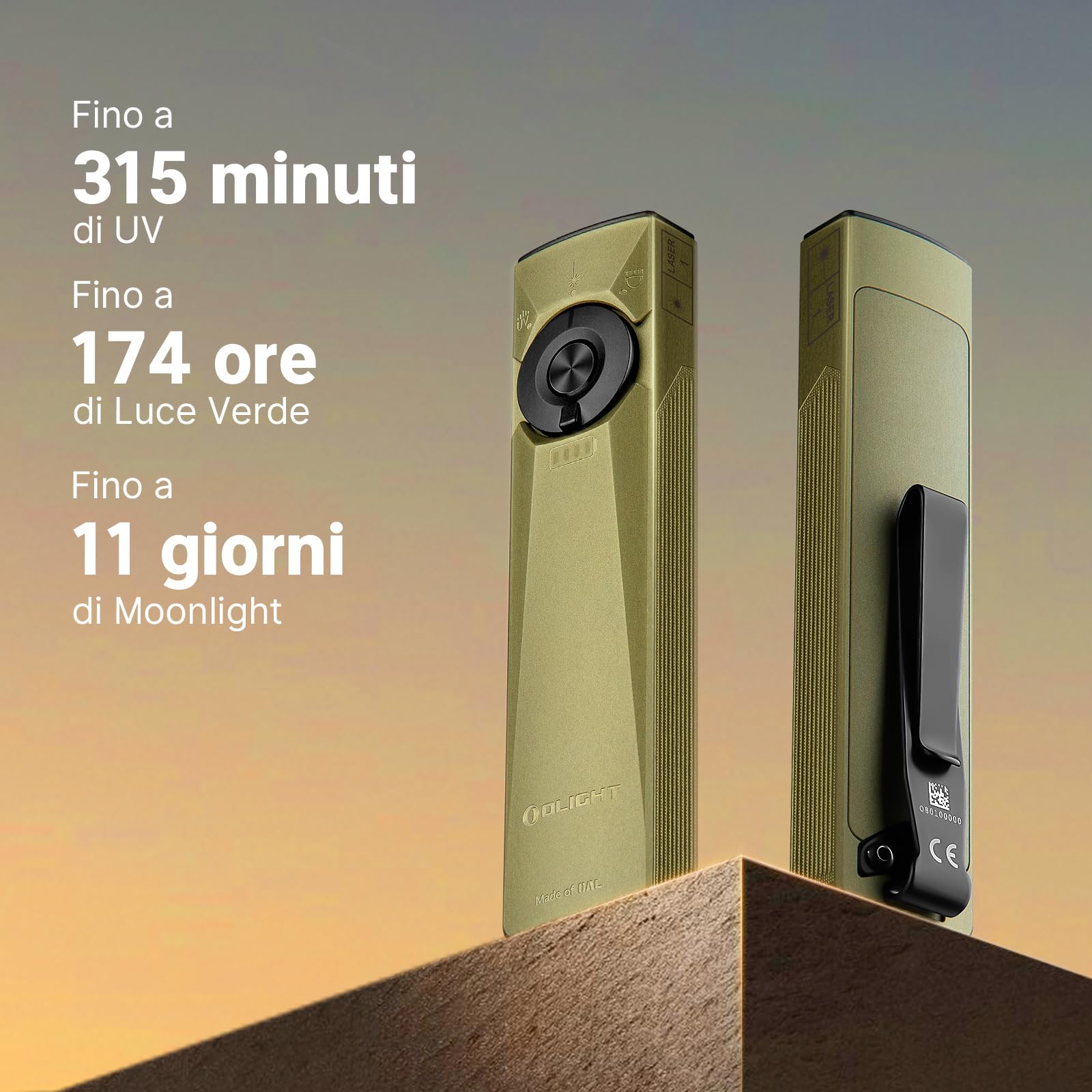 OLIGHT Arkfeld Ultra Torcia Ricaricabile da 1400 Lm con Led UV, Luce Verde e Luce Bianca, Torcia Piatta per Lavorare, Controllare e per l'Uso All'Aperto (Verde Oliva)