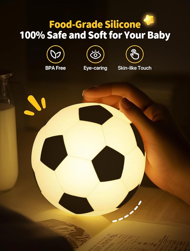 TechCharm Soccer Night Light for Kids Rechargeable LED Touch Control Silicone Night Lamp,Nursery Night Lights,Glowing Football Gift for Boys,Home Decor Birthday Christmas Gifts for Kids photo 2