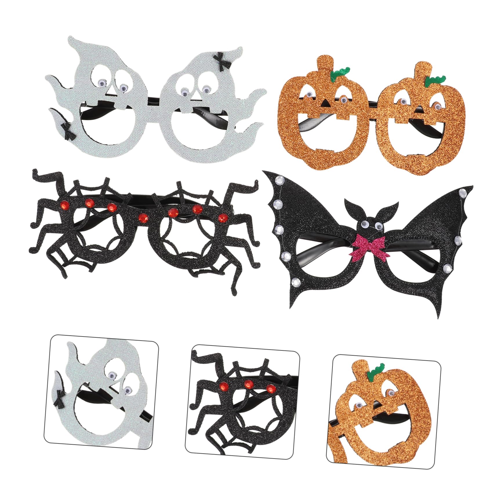 Garneck 4pcs Creative Ghost Bat Pumpkin Spider Glasses Child Halloween Decorative Glasses