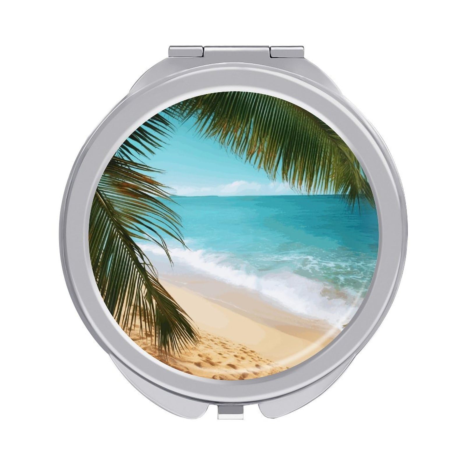 JTREHY Ocean Sea Beach Palm Leaves Makeup Mirror Portable Folding Mirror Compact Travel Mirrors 2-Sided Round Pocket Mirrors Cute Handheld Beauty Mirror for Handbag Purse for Women Gift