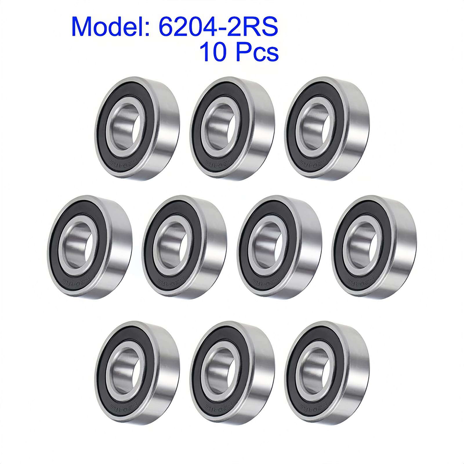 Unifizz 6204-2RS Lot de 10 roulements à billes à rainure profonde en acier chromé P6 (ABEC3) à double blindage - 20 mm x 47 mm x 14 mm