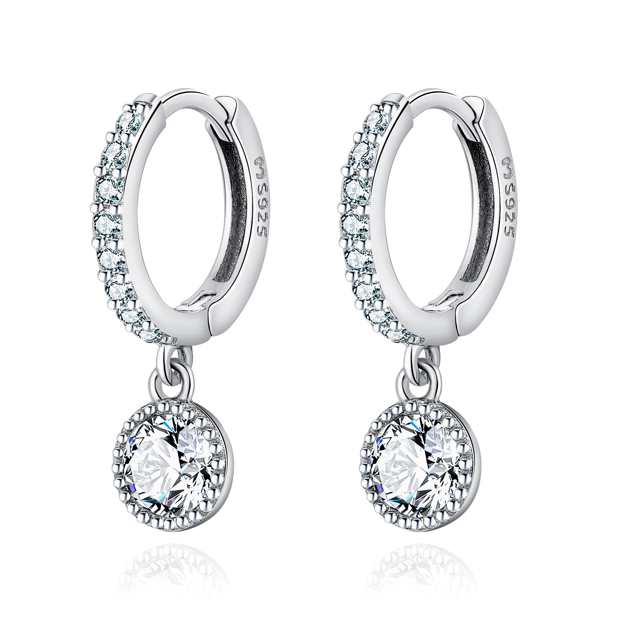 Orecchini cerchio in argento 925 con zirconi bianchi bagnati