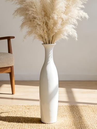 White Tall Ceramic Floor Vase, 19.7 Inch, Flared Rim Design | Glossy Glazed Finish, Living Room, Fireplace, Entryway, Pampas Grass