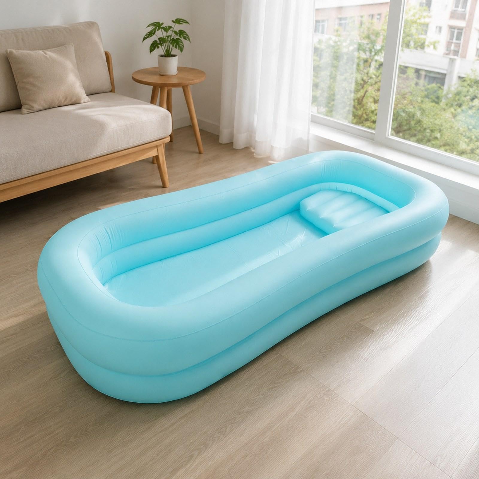 LOVIVER Bañera inflable tipo cama, bañera ducha, cómoda, multiusos, plegable PVC, para el hogar, inflado y desinflado rápido, cabecera, Cielo Azul