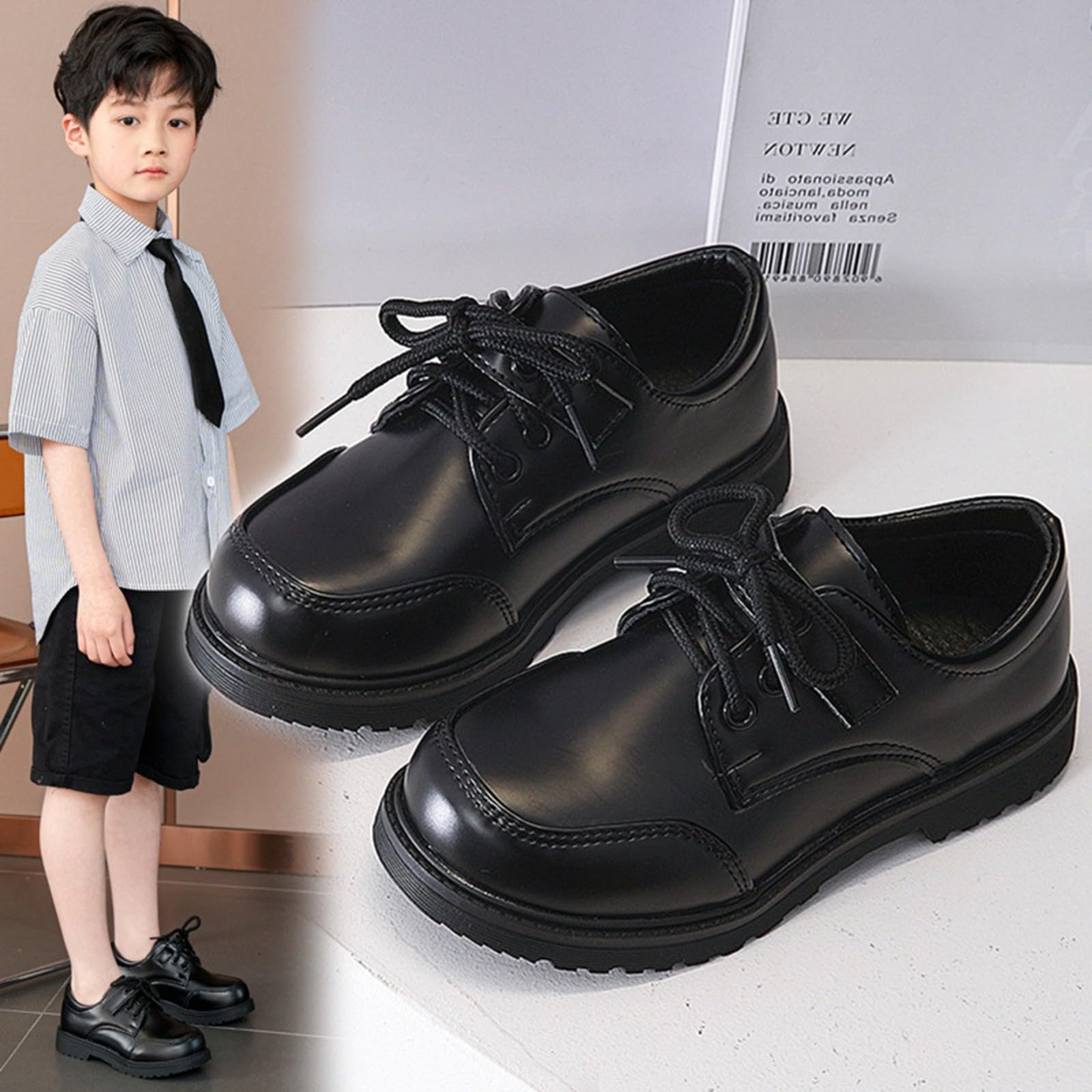 Chaussures de soirée 2026 pour garçon - Classiques et confortables - Avec capuchon à ailettes - Chaussures formelles à lacets - Élégantes - Pour l'école, les mariages, les fêtes - Vêtements