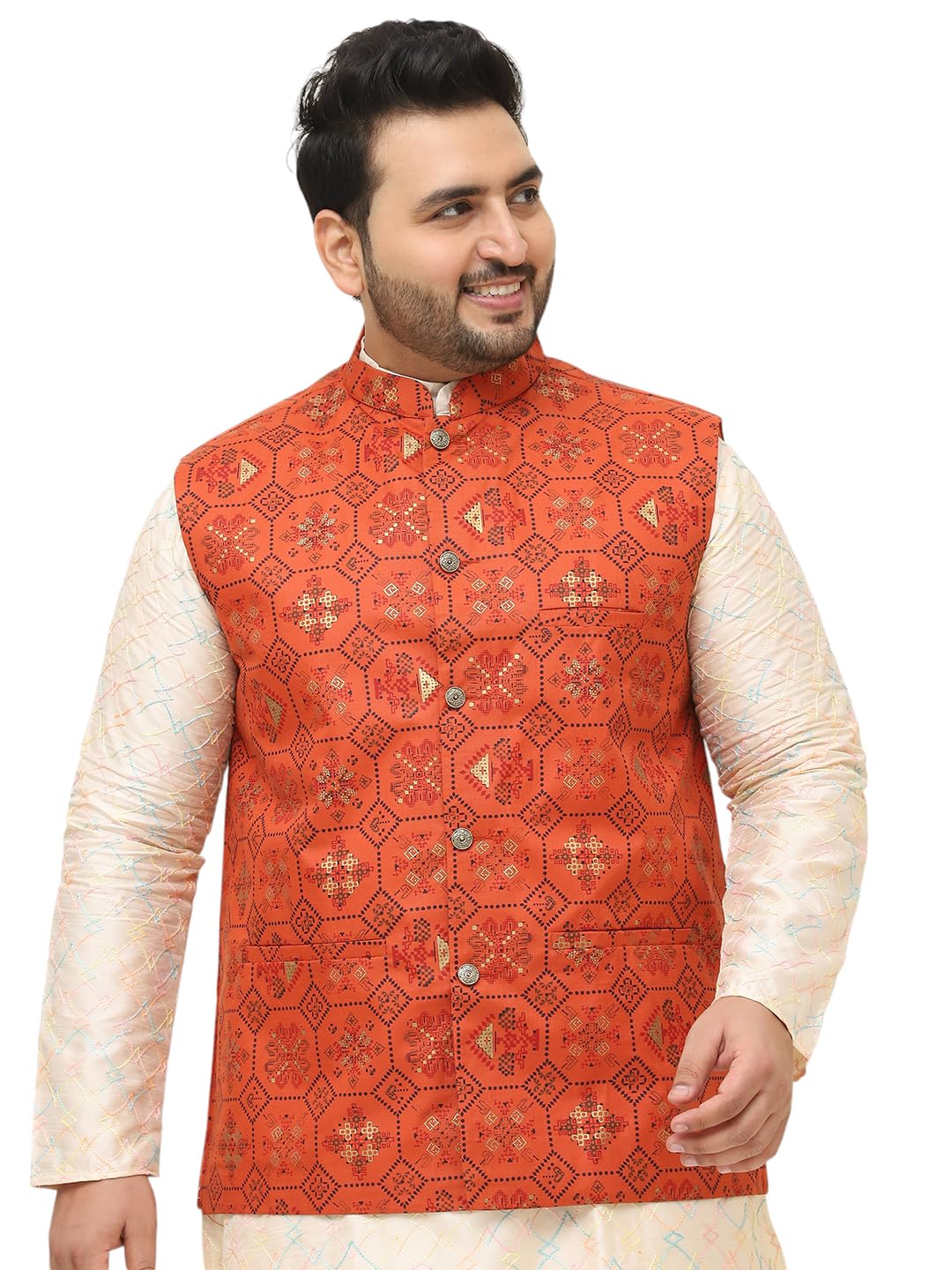 Plus (Since 1958) Mens Off-White Dupion Silk Only Long Kurta