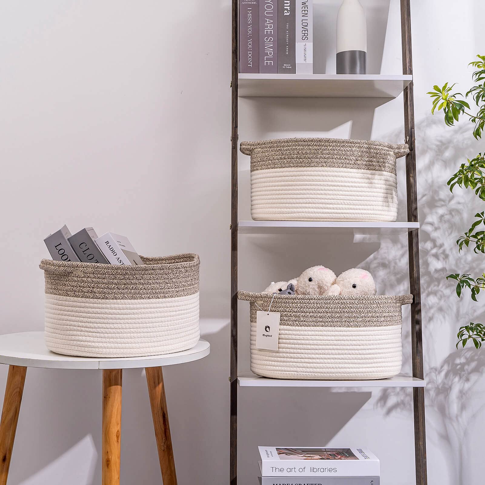Laughbird Basket Storage Bins Closet Organizers and Storage Storage Toy Bin Baskets for Shelvescube Bins Woven Decorative Baskets for Storage Woven Rope Basket 3Packs Light Brown
