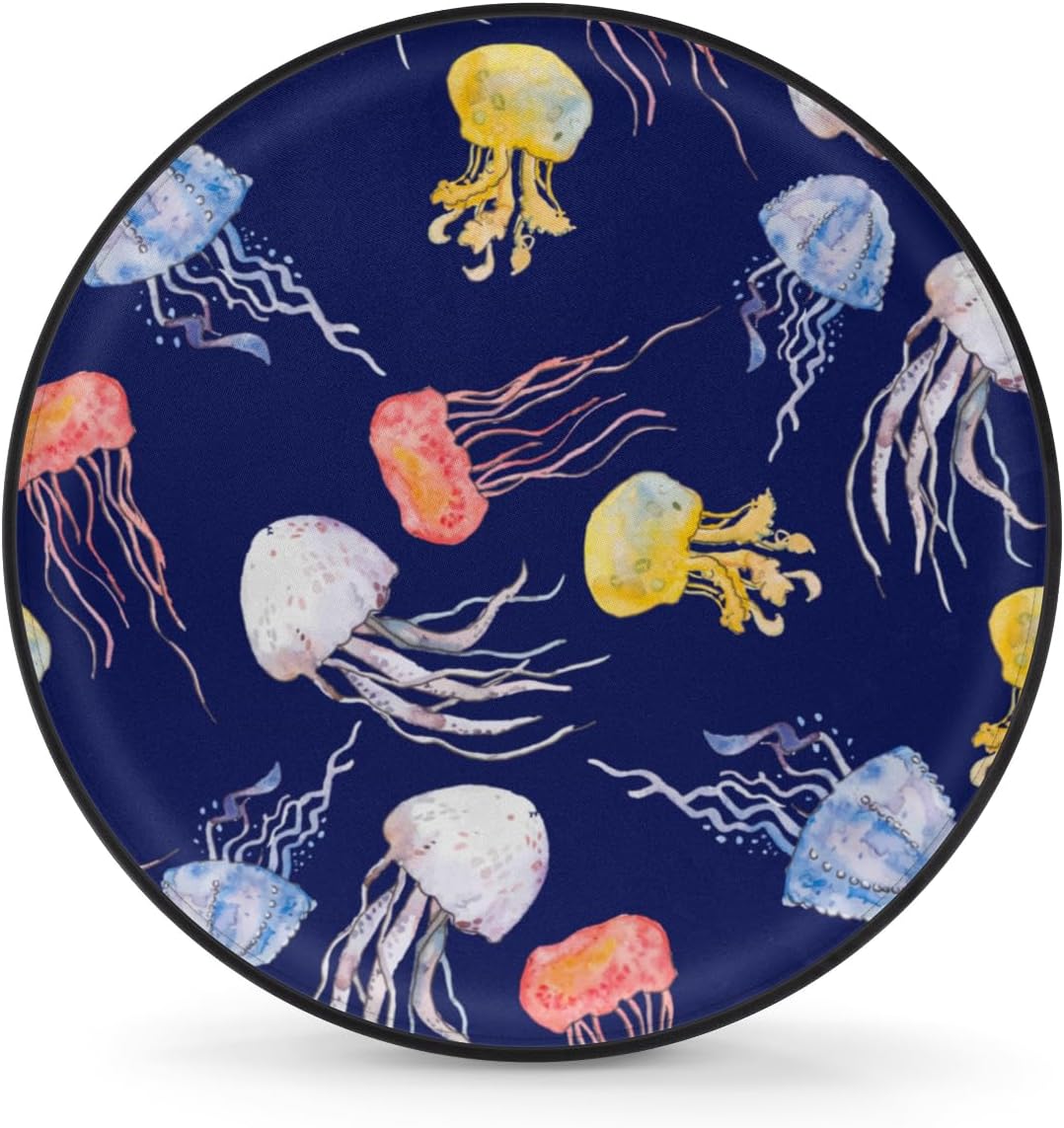 Colored Jellyfish Tire Covers Portable Spare Tire Cover Soft Durable Waterproof Dustproof 3 Sizes 14 15 16 Inches for Car Truck SUV Trailer Camper