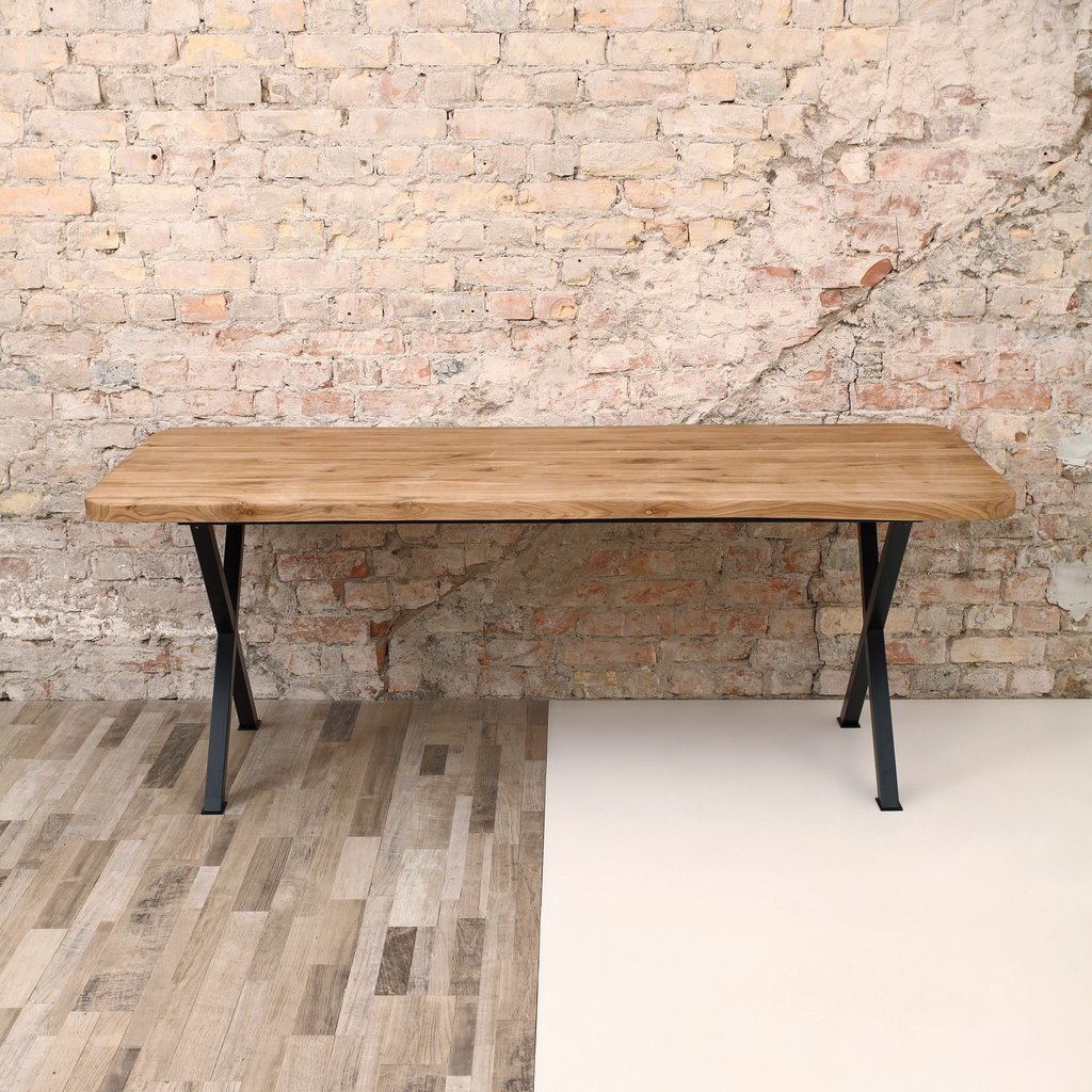 CosyWood X Shaped Legs Industrial Oak Dining Table Handcrafted of Natural Wood (240x90x75h cm)