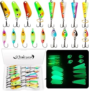 Dovesun Ice Fishing Jigs Ice Fishing Lures Jig Heads Walleye Fishing Lures Crappie Jigs Glow in Dark-Ice Fishing Jigs with Storage Box 38pcs/28pcs/25pcs/20pcs