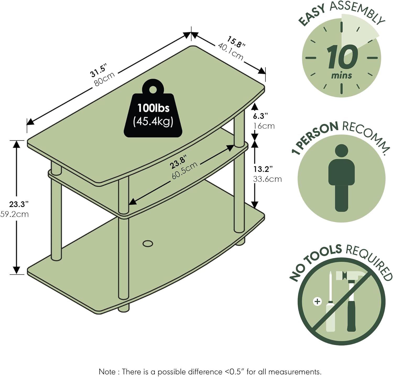 Furinno Turn-N-Tube No Tools 3-Tier Entertainment Center TV Stand for TV up to 32 Inch, Plastic Round Tubes, Espresso/black - Image 4