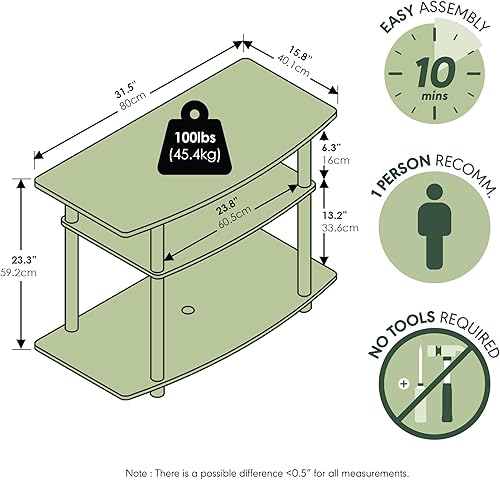 Miniatura 4 de Furinno Turn-N-Tube - Soporte para TV de hasta 32 pulgadas, sin herramientas, centro de entretenimiento de 3 niveles, tubos redondos de plástico,