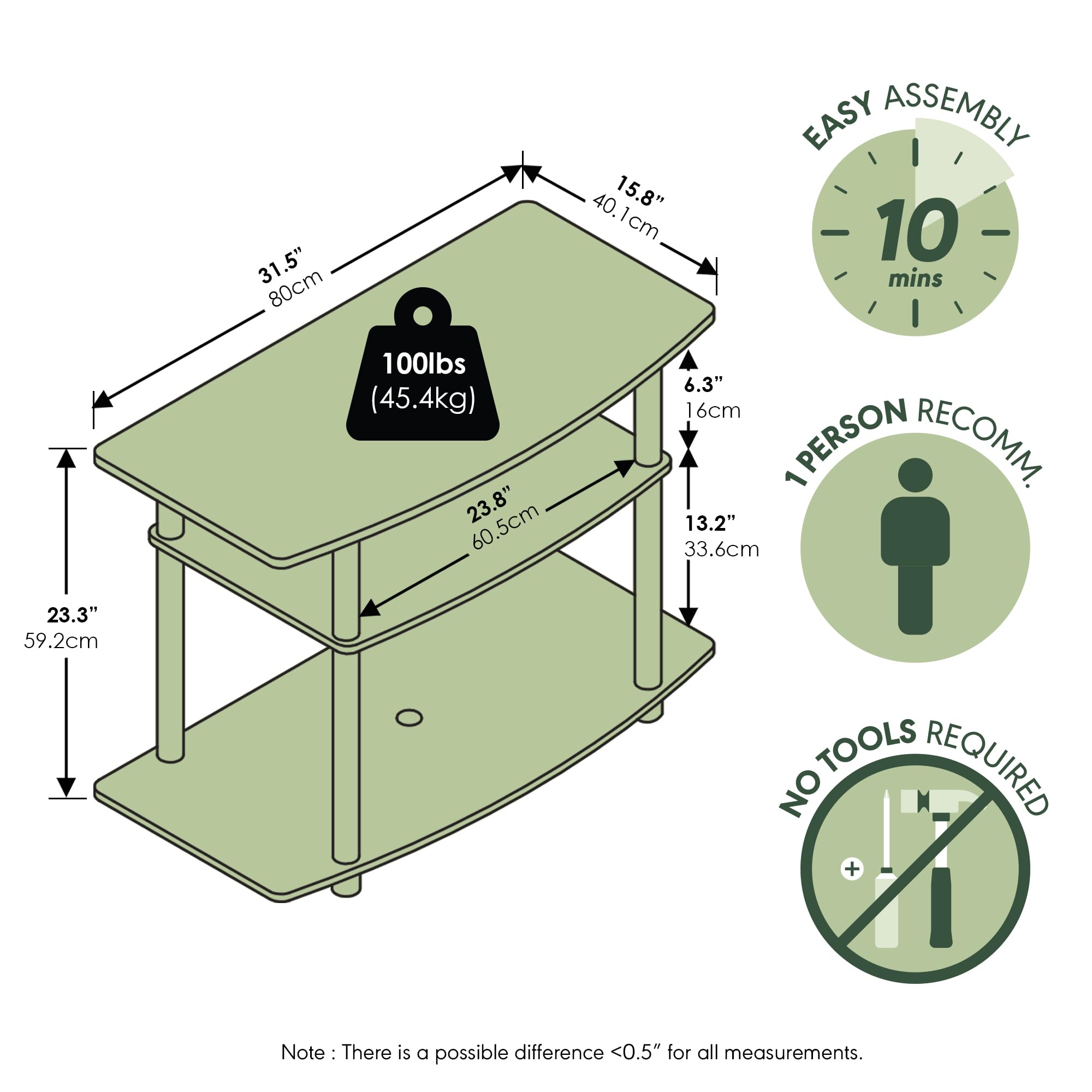 Amazon.com: Furinno Turn-N-Tube No Tools 3-Tier Entertainment