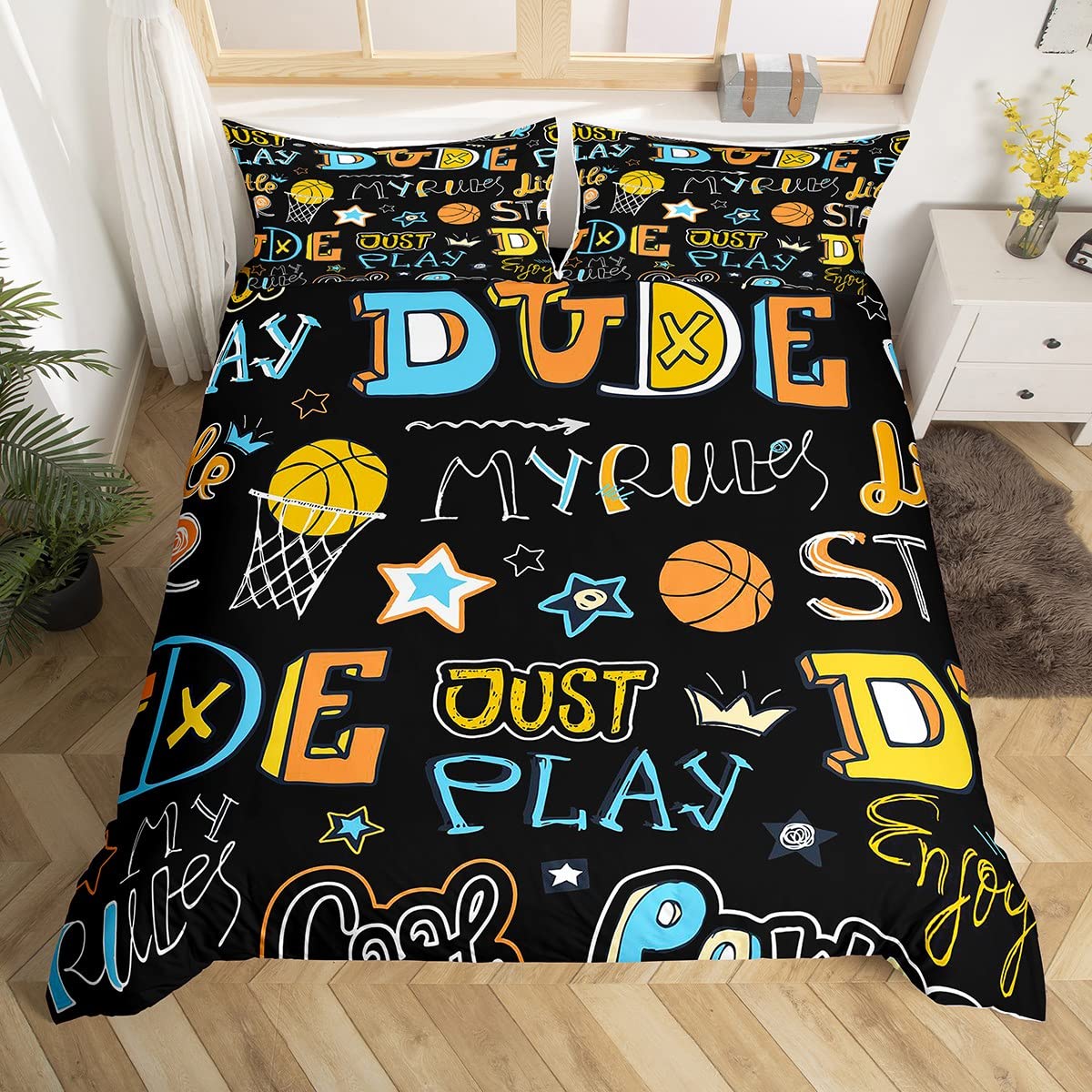 Basketbal Dekbedovertrek Sport Beddengoed Set 3D Bal Dekbed Cover voor Jongens Meisjes Kinderen Tieners Gebroken Competitieve Games Sprei Cover Super King