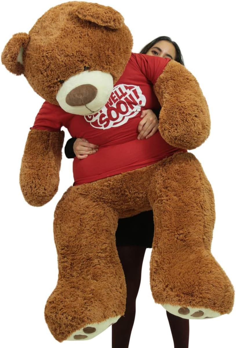 Big Plush Giant Teddy Bear with Get Well Soon T-Shirt - Huge 5-Foot Plush Teddybear - Stuffed Animal - Loving Gift - OSO de Peluche - Cute Oversized Plushie - Jumbo Bear to Show You Care