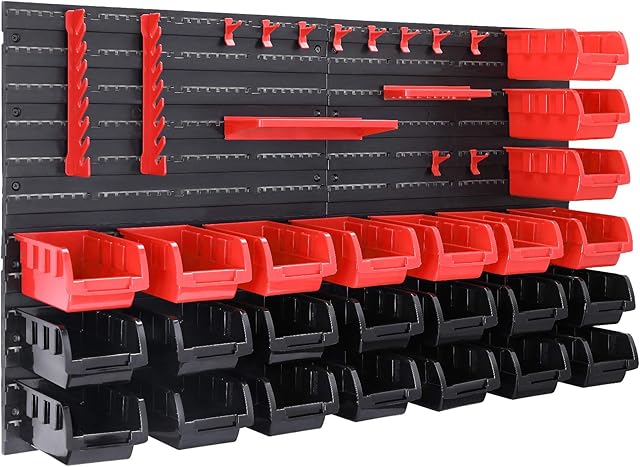 Deuba Tool Rack Garage Plastic Bins Storage Kit 45 Pcs Tools Organiser Home Shelves Unit Stackable Boxes Pegboard