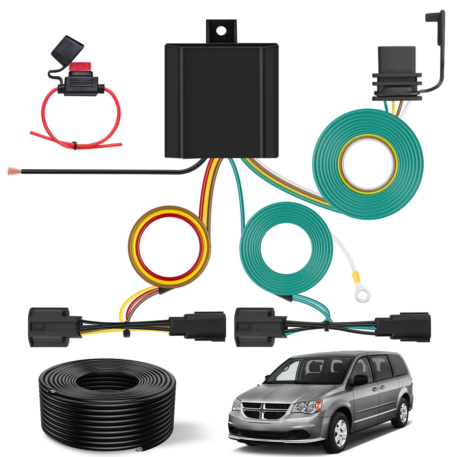 Nilight 4 Pin Trailer Wiring Harness Kit 56331 for 2011 2012 2013 2014 2015 2016 2017 2018 2019 2020 Dodge Grand Caravan Chrysler Town & Country Ram C/V Simple Fit Tow Hitch 2011-2020 Dodge Grand Caravan