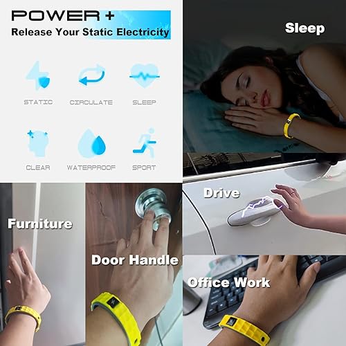 Miniatura 3 de Anti Static Wristband, Black Sport Power Balance Silicone Bracelet, Anion Germanium Winter Electrostatic Removal Rubber Wrist Strap for Men Women
