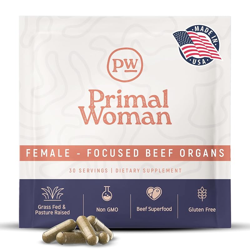 Primal Woman – Suplemento de órgãos bovinos de fígado e coração, alimentados com pasto, 60 cápsulas