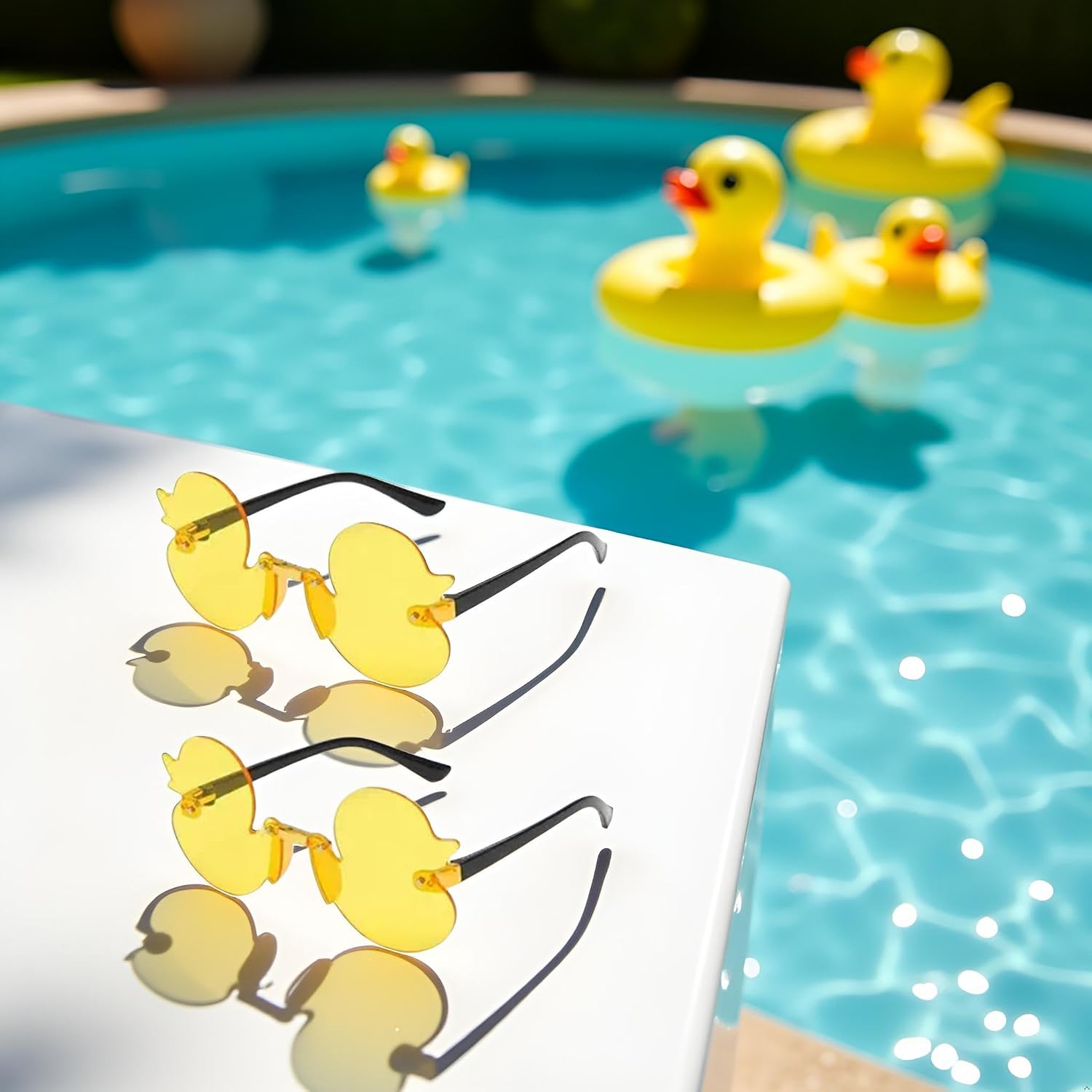 2Pcs Yellow Cartoon Little Duck Personality Frameless Sunglasses Boys and Girls Copy Tide Sunshade Sunglasses Girls Gifts