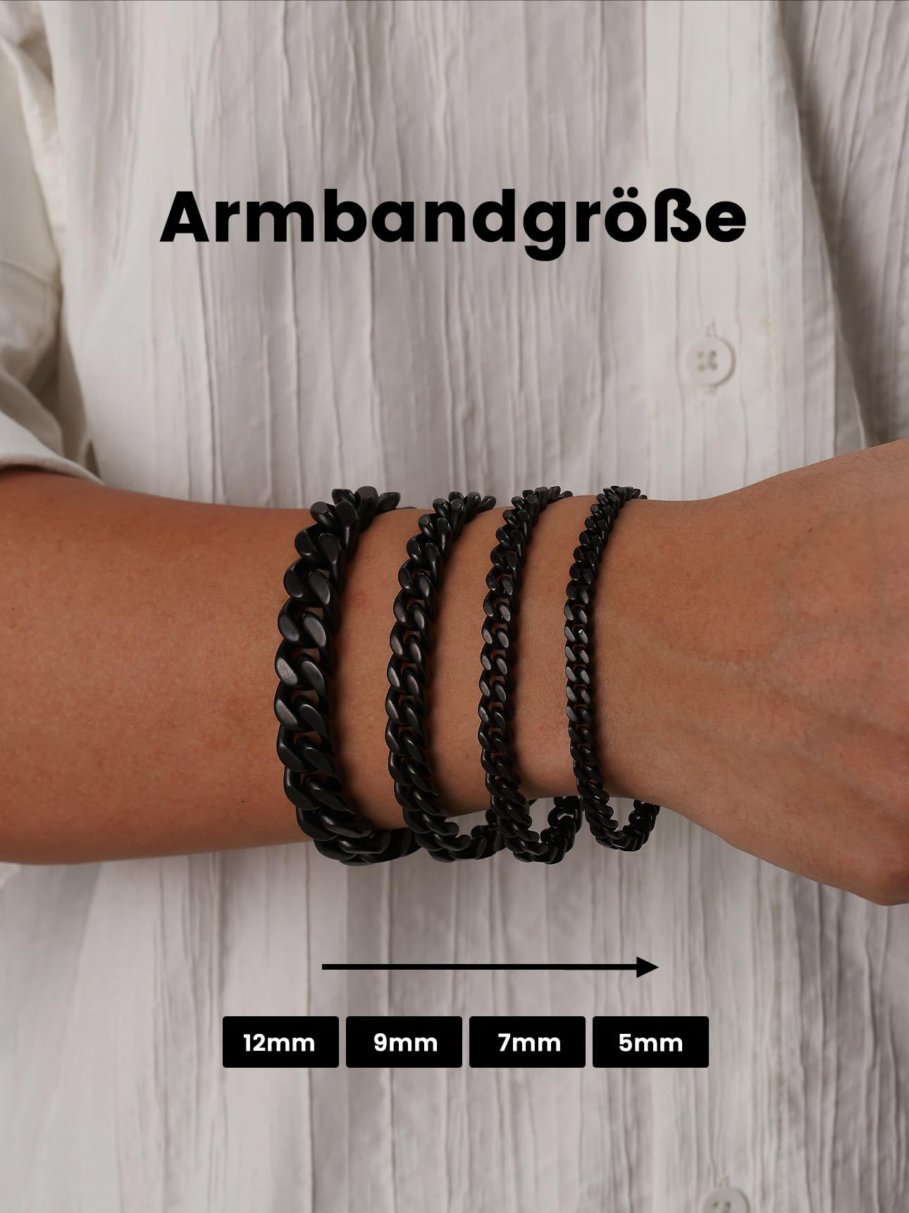 Bestyle Armband Herren Schwarz Panzerkette Armbänder für Herren Edelstahl Glieder Armband für Männer Jungen Armkette Hip Hop Rapper Modeschmuck 9mm Breit, 19cm Lang