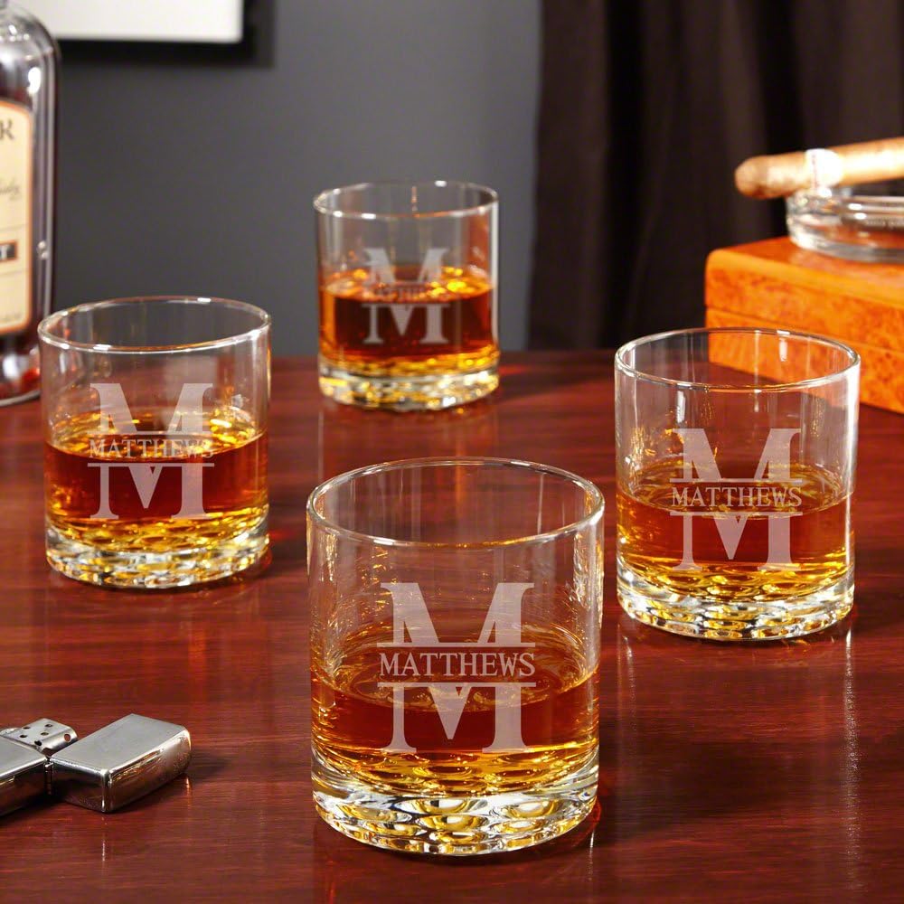 Personalized Whiskey Glasses Set of 4 by Home Wet Bar - Custom Engraved Buckman Old Fashioned Rocks Glasses for Bourbon Lovers