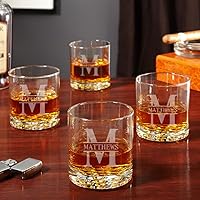 Personalized Whiskey Glasses Set of 4 by Home Wet Bar - Custom Engraved Buckman Old Fashioned Rocks Glasses for Bourbon Lovers