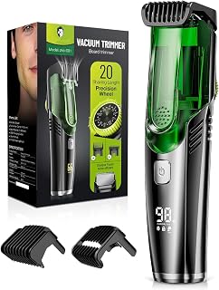 Vacuum Beard Trimmer for Men, PUENBKO Rechargeable Mustache Trimmer with Adjustable Length Comb (1-20MM), IPX6 Waterproof Built-in Men's Grooming Kit
