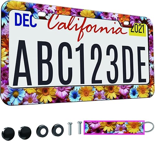 Miniatura 16 de 2 piezas Marco de matrícula azul con diseño de bosque montañoso para mujeres, marcos de etiqueta decorativa de coche azul montañoso para chicas,