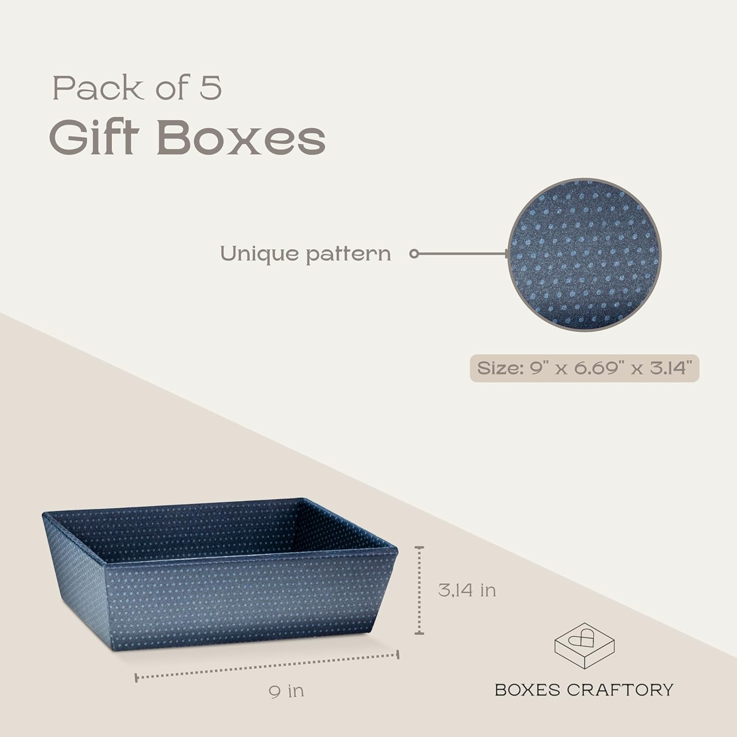 Set of 5 Baskets for Gifts - Empty Gift Baskets Ideal for Baby Gift Basket and Birthday Party Gifts - 9" x 6.69" x 3.14" Blue Dotted